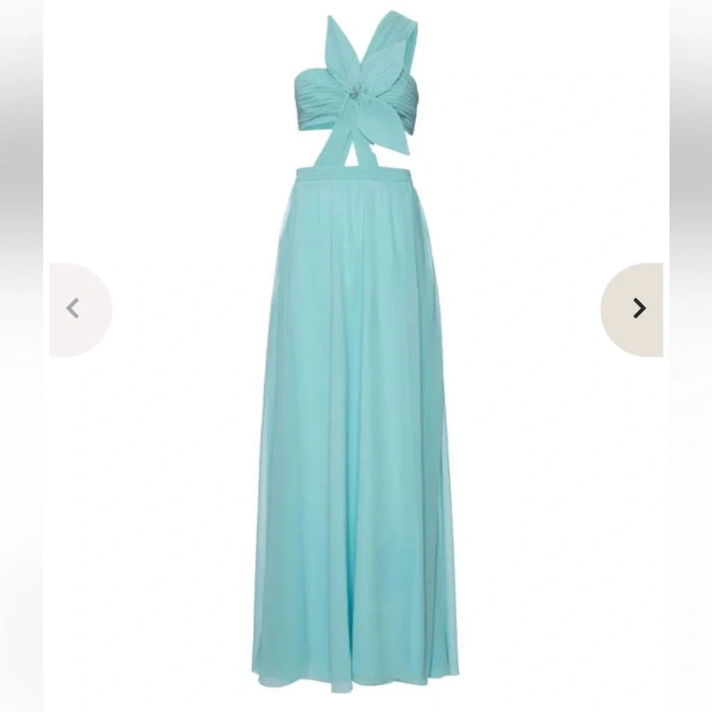 PatBO NWT Flower Appliqué One Shoulder Gown- Island Blue - Picture 5 of 10